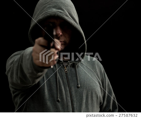 Thug in hoodie points gun 27587632