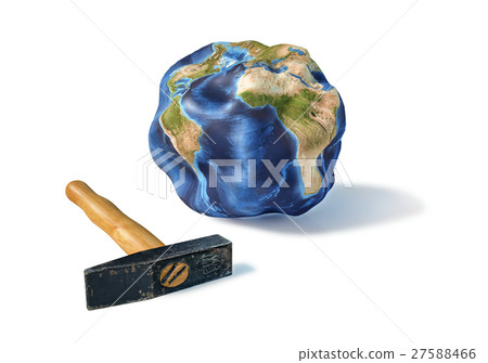 Planet earth smashed by a hammer. 27588466