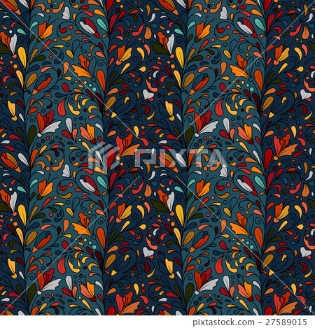 Colorful hand drawn vector seamless floral pattern - Stock Illustration ...