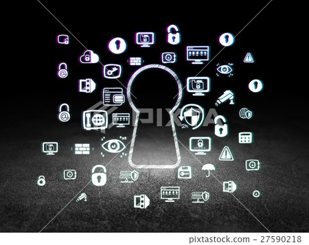 Protection concept: Keyhole in grunge dark room 27590218