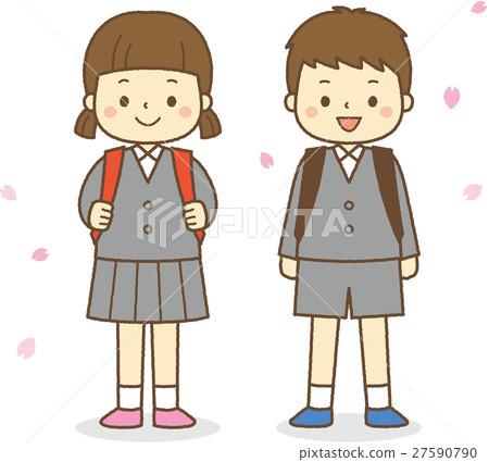 小學生和櫻花花瓣男女 小學生和櫻花花瓣男女 27590790