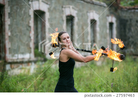 play with fire show on the shore of the sea 27597463