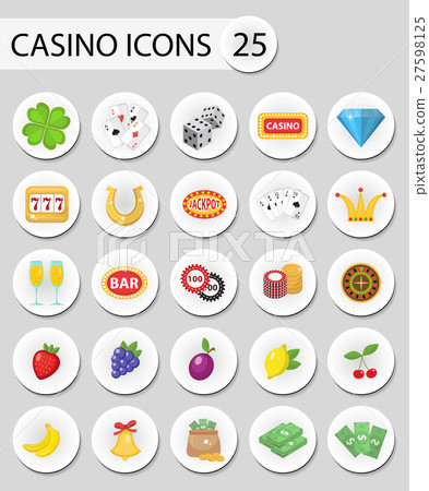 Casino icons stickers, flat style. Gambling set 27598125
