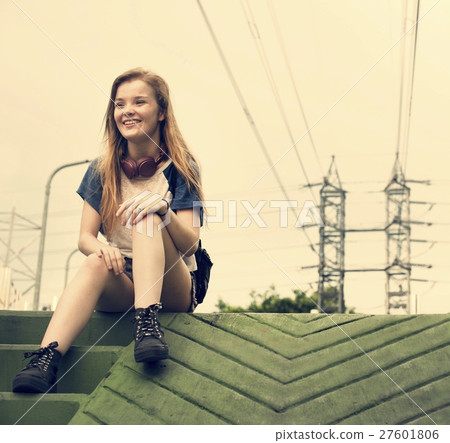 Teenager Girl Sitting Stairs Concept Teenager Girl Sitting Stairs Concept 27601806