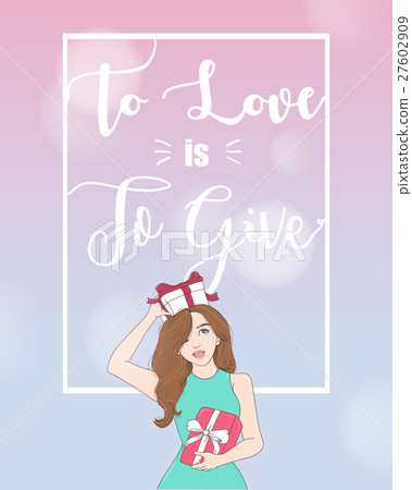 Woman holding gift box. Frame with copyspace. 27602909