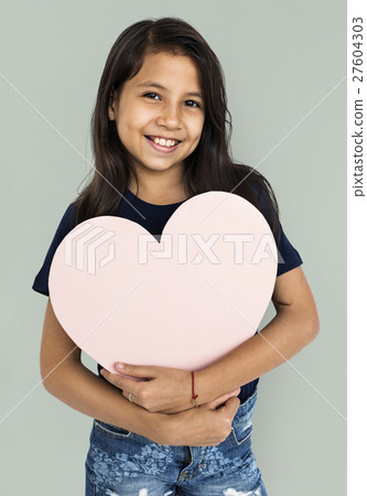 Little Girl Carrying Heart Concept Little Girl Carrying Heart Concept 27604303