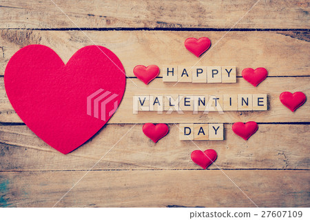 Red heart with wooden text Happy Valentine Day 27607109