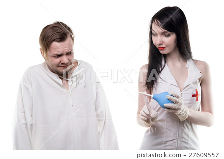 Patient and brunette nurse with enema 27609557