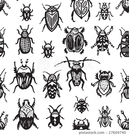 Beeetles and bugs design for paper or textile. Ink 27609740