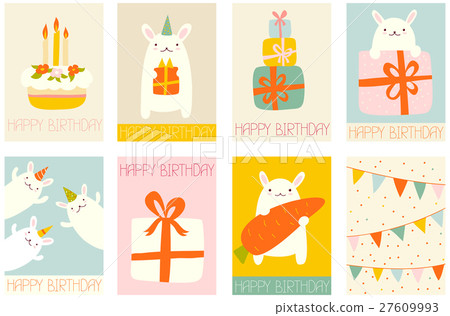 Set of birthday banners with cute rabbits 27609993