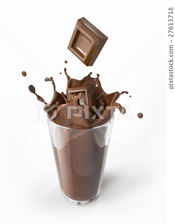 Chocolate blocks falling into a glass splashing. 27613718