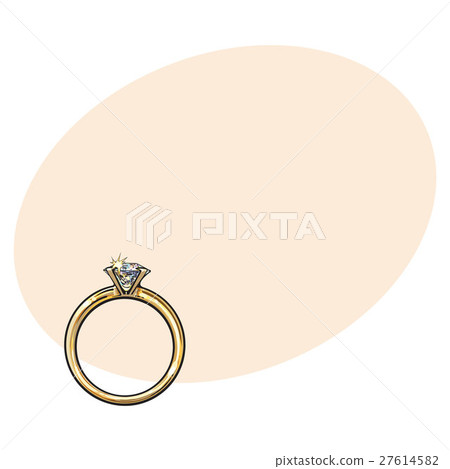 Golden engagement ring with a big shining diamond 27614582