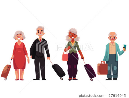 Set of old, grey haired, senior travelers with Set of old, grey haired, senior travelers with 27614945