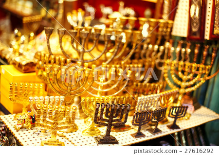 Menorah showcase at the Jerusalem bazaar 27616292