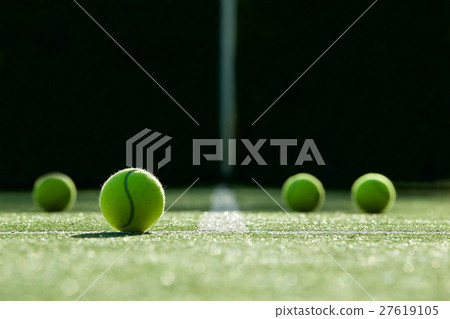 soft focus of tennis ball on tennis grass court 27619105
