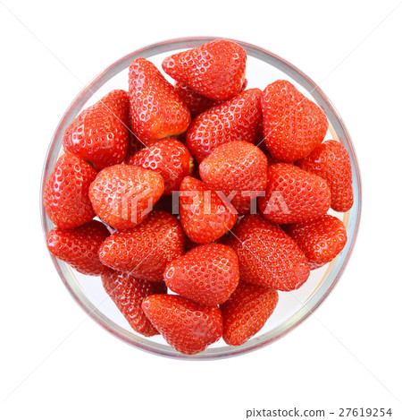 Many strawberries in a glass bowl viewed from top Many strawberries in a glass bowl viewed from top 27619254