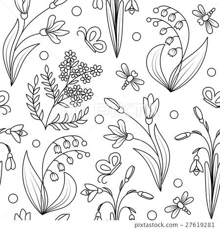 Seamless pattern with ink hand drawn wild spring Seamless pattern with ink hand drawn wild spring 27619281