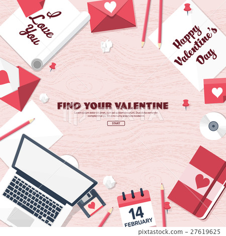 Flat background with paper, envelope. Love, hearts Flat background with paper, envelope. Love, hearts 27619625