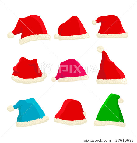 Set of bright Santa Claus hats on Christmas Set of bright Santa Claus hats on Christmas 27619683