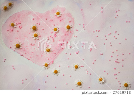 Hand-drawn watercolor heart, decorated with beads Hand-drawn watercolor heart, decorated with beads 27619718