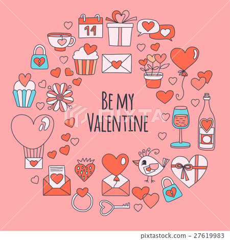 Valentine Day Vector pattern with icons of heart Valentine Day Vector pattern with icons of heart 27619983