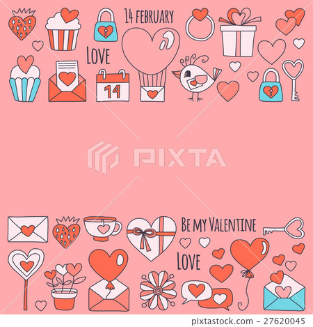 Valentine Day Vector pattern with icons of heart Valentine Day Vector pattern with icons of heart 27620045