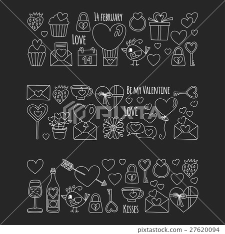 Valentine Day Vector pattern with heart, cake 27620094