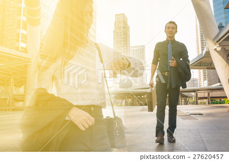 Double Exposure of Young Adult Businessman Walking 27620457
