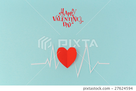 Paper cut of cardiogram of heart rhythm for Valentines Day . 27624594