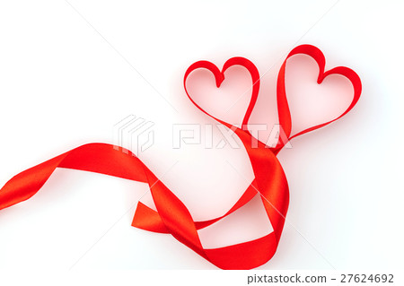Valentine Heart. Red Silk Ribbon. Love Symbol . 27624692