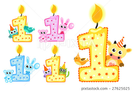 Set Happy First Birthday Candle and Animals Set Happy First Birthday Candle and Animals 27625025