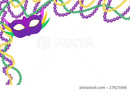 Mardi Gras beads colored frame with a mask 27625066