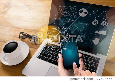 double exposure of business man hand working double exposure of business man hand working 27628667