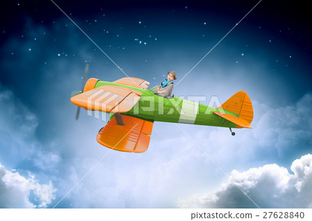 Woman in drawn airplane Woman in drawn airplane 27628840
