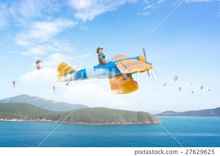 Woman in drawn airplane Woman in drawn airplane 27629625