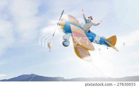 Woman in drawn airplane Woman in drawn airplane 27630055