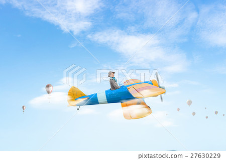 Woman in drawn airplane Woman in drawn airplane 27630229