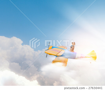 Woman in drawn airplane Woman in drawn airplane 27630441