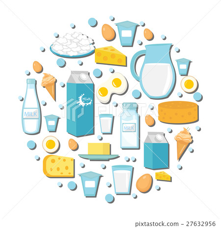 Dairy products icon set in the shape of circle 27632956