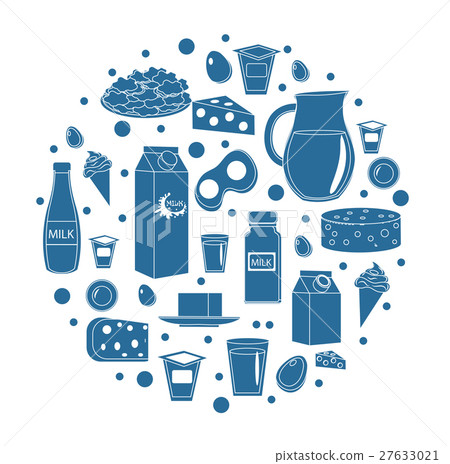 Dairy products icon set in round shape. Flat style 27633021