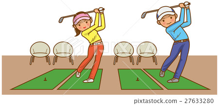 Golf driving range image illustration of men and women 27633280