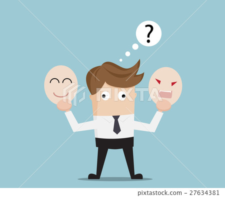 Businessman Confused Select Angry or Happy Mask 27634381
