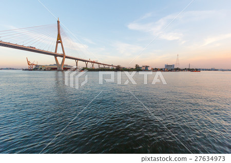Bhumibol bridge above Chao praya river. 27634973