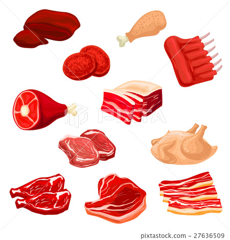 Fresh meat icons of beef, pork, poultry, mutton - Stock