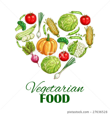 Vegetarian food heart poster of sketch vegetables 27636528
