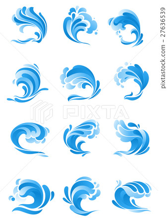 Waves, water splashes vector isolated icons 27636539