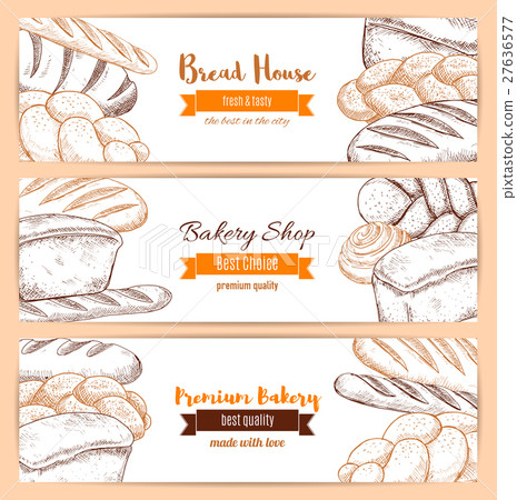 Bakery and bread house sketch banners set 27636577