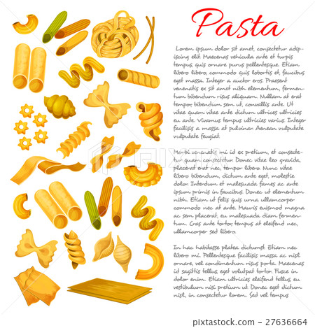 Pasta, macaroni, spaghetti sorts vector poster 27636664