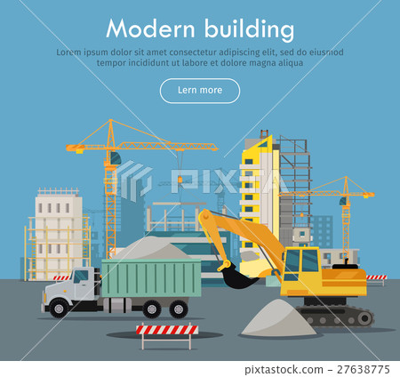 Modern Building Flat Design Vector Web Banner Stock Illustration