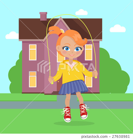 Girl Jumping on Rope. Vector 27638981